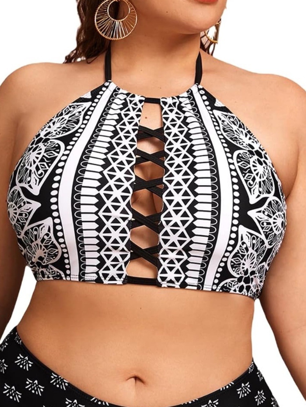 Cupshe Black White Lace Up High Neck Camisole Top Small